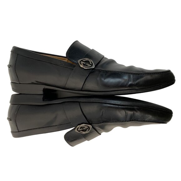 VTG Rare Gucci Men's Black Leather Loafers Size 12.5 Slip On 7453 Sq Logo - Picture 11 of 11